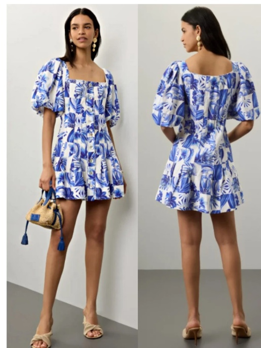 NWT Caroline Constas New York Floral Blue/White Mini Dress Sz 4
